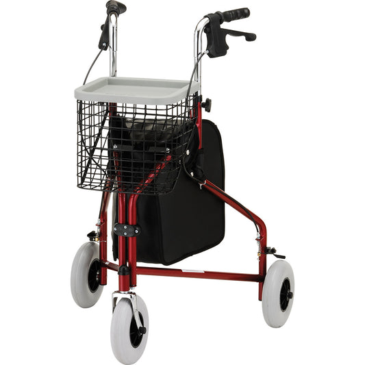 Traveler 3-Wheel Rolling Walker w/Basket, Red, Used, 1/Ea