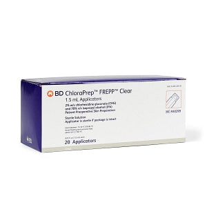 BD ChloraPrep FREPP Clear, 1.5mL Applicators, 2% CHG and 70% IPA, Sterile, 20/Box