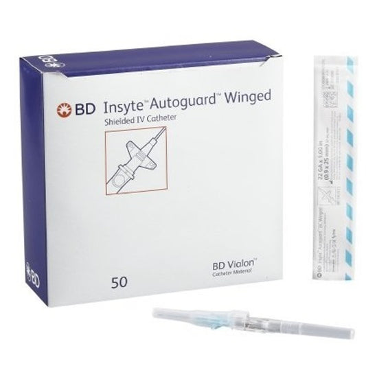 BD Insyte Autoguard Winged Shielded IV Catheter, 22GA x 1", 50/Box