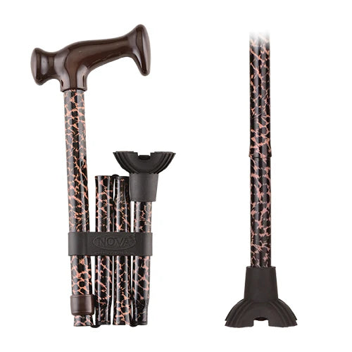 Mini Quad Tip Folding Cane Leopard, Each