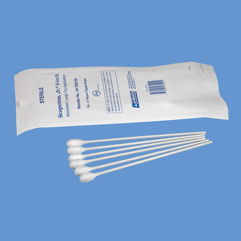 Scopettes Jr., 8" Absorbent Large-Tip Applicators, Rayon Tipped, Sterile, 6/Pack 33 Packs/Box
