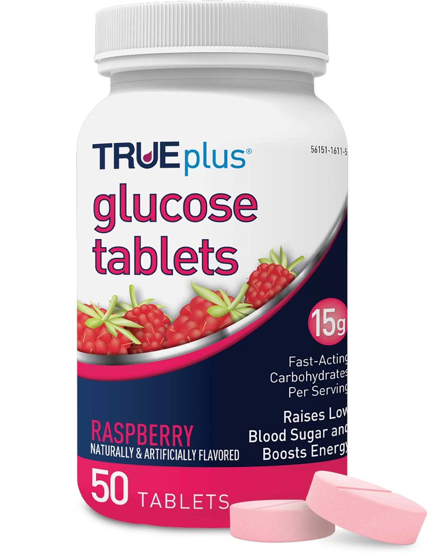 TruePlus Glucose Tablets, 15g, Raspberry, 50/Bottle 12 Bottles/Case