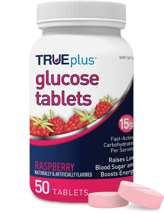 TruePlus Glucose Tablets, 15g, Raspberry, 50/Bottle 12 Bottles/Case