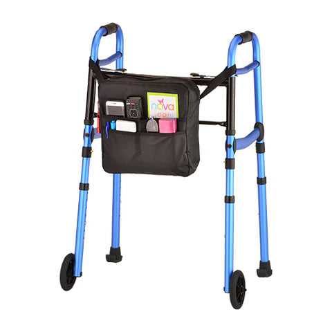Folding Walker 21.5" Width w/5" Wheels, Glide Skis and Mobility Bag, Blue, New, 1 Set/Box