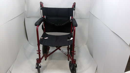 Basic Aluminum Transport Chair w/ Permanent Full-Length Arms and Swing-Away Footrests, Red, Used, 1/each