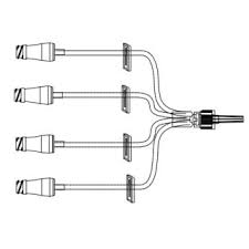 Extension Set Smallbore Quadfuse 4" .85mL w/4 Check Valves, 4 Clamps, Rotating Luer, Sterile, 50/Box