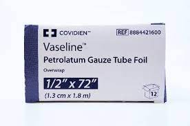Vaseline Petrolatum Gauze Tube Foil Overwrap, 1/2" x 72", 12/Box, 6 Boxes/Case