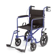 Excel Deluxe Aluminum Transport Wheelchair, 19" Seat, Blue, New, 1/Box