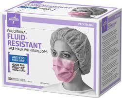Procedural Fluid-Resistant Face Mask w/Earloops, 50/Box