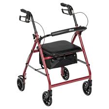 Walker Rollator w/ Fold Up Removable Back Support, Red, Used