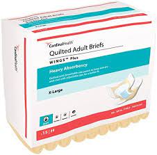 Briefs, Adult Quilted Disposable Wings Plus, Heavy Absorbency, XL 59-64", 15/Pack