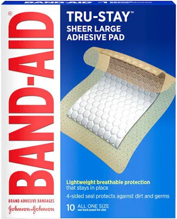Band-Aid Tru-Stay Adhesive Pad Sheer 2.7/8" x 4"Large 10/Box