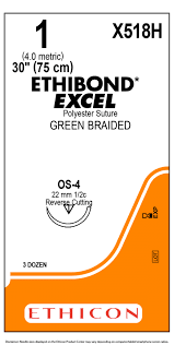 1 Ethibond Excel Green Braided Non-Absorbable Suture, 30" OS-4 Reverse Cutting, Expired/Discounted, 35/Box