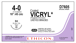Coated Vicryl Suture 4-0, 18" Undyed Braided, Taper SH, 8 Strands/Pack Sterile, 12/Box, Expired/Discounted 90%