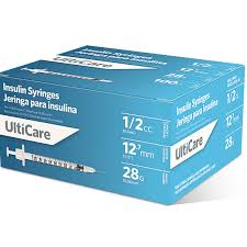 Regular Needle Insulin Syringes, 1/2cc 12.7 mm 28G, 100/Box