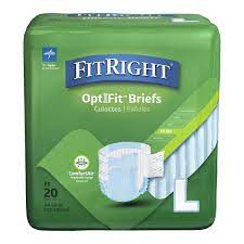 Briefs, Disposable OptIFit, FitRight, Extra Absorbency, Large 44-56", 20/Pack