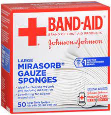 Band-Aid Mirasorb Gauze Sponges, Large 4" x 4", Sterile, 50/Box