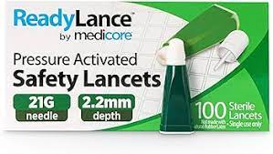 ReadyLance Pressure Activated Safety Lancets, 21G Needle, 2.2mm Depth, Sterile, 100/Box