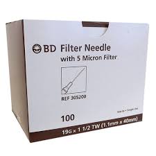 Filter Needle w/5 Micron Filter, 19 Ga. X 1 1/2", Sterile, 100/Box