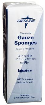 Woven Gauze Sponges 100% Cotton 4" x 4" x 16-Ply Non-sterile, 200/Pack