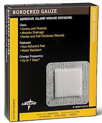 Bordered Gauze, Adhesive Island Wound Dressing, Sterile, 4" x 4", 15/Box