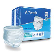 Briefs, Disposable Underwear Attends, Heavy Absorbency, Large 44-58&quot;, 18/Pack, 4 Packs/Case