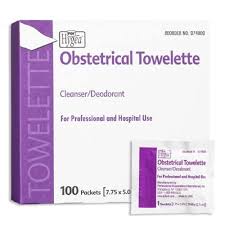 Obstetrical Towelette Cleanser 7.75" x 5", 100 Packets/Box