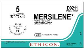5 Mersilene Green Braided Sutures, 30", MO-4, 12/Box