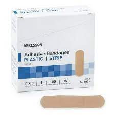 Adhesive Bandages, Plastic 1" x 3", Sterile, 100/Box