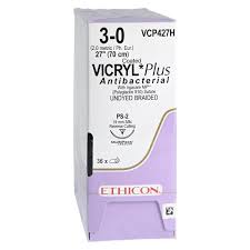 3-0 Vicryl Plus Antibacterial Sutures, 27" PS-2, 36/Box
