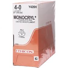 Monocryl Suture 4-0, 27" Undyed Monofilament PS-2 Reverse Cutting Sterile, 36/Box