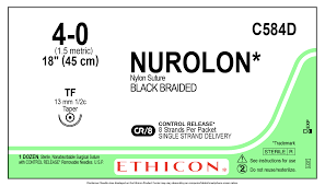 4-0 Nurolon Black Braided Suture, 8 x 18" TF, 12/Box