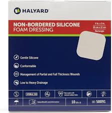 Bordered Silicone Foam Dressing 4" x 4", Sterile, 10/Box