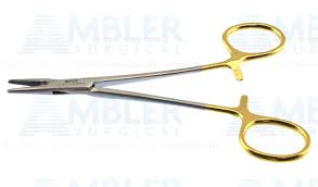 Halsey Needle Holder, 4 3/4" Smooth Straight, Tungsten Carbide Gold, Each