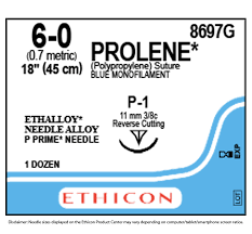 6-0 Prolene Suture Blue Monofilament, 18" P-1, 12/Box