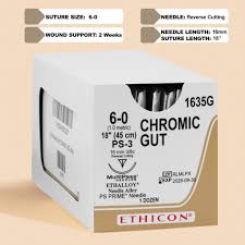Chromic Gut Suture 6-0, 18" Absorbable, Reverse Cutting PS-3, 12/Box, Expired/Discounted 90%