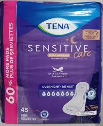 TENA Sensitive Care Extra Coverage Pads, Overnight Protection, 45/Pack