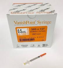 Insulin Syringe 0.5 ML 30G X 3/16", 100/Box