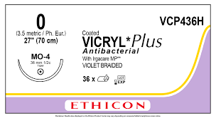 Coated Vicryl Plus Antibacterial Suture 0, 27" Violet Braided, Taper MO-4 Sterile 36/Pack
