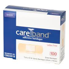 Sheer Adhesive Bandages, 1" x 3", Sterile, 100/Box 12 Boxes/Case