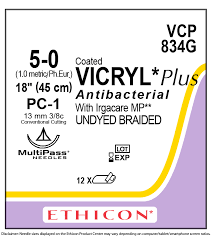 5-0 Coated Vicryl Plus Antibacterial Suture, 18" PC-1 Conventional Cutting, 12/Box