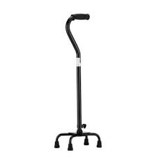 Heavy Duty Quad Cane, Small Base, Adjustable, Black, New, 1/Ea