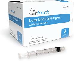 Litetouch Luer-Lock Syringes w/o Needle, 3mL, 100/Box 12 Boxes/Case