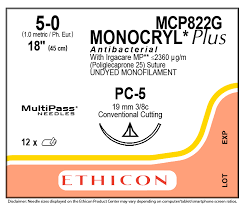 5-0 Monocryl Plus Antibacterial Absorbable Suture, 18" PC-5, Expired/Discounted, 12/Box