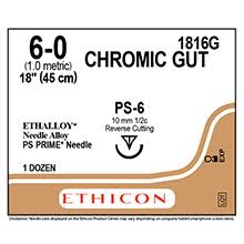 Chromic Gut Suture 6-0, 18" Monofilament, Reverse Cutting PS-6, 12/Box, Expired/Discounted 90%