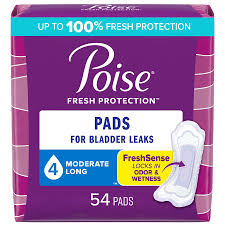 Poise Pads, Moderate Long 4, 54/Pack