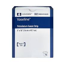 Vaseline Petrolatum Gauze Strip, 3" x 18", Sterile, 12/Box