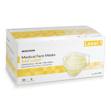 Medical Face Mask Ear-Loop Pleated Style Yellow, N/Sterile, 50/Box