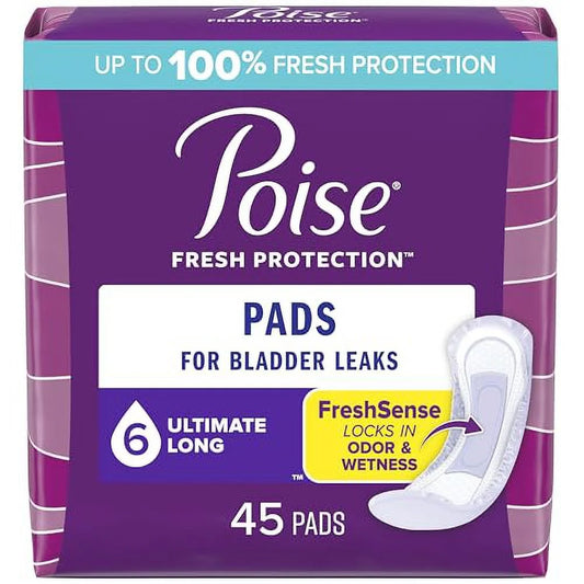 Incontinence, Poise Pads, Long Length, 6 Ultimate Absorbency, 45/Pack