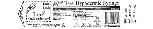1mL Bare Hypodermic Syringe Luer Lock 400/Box